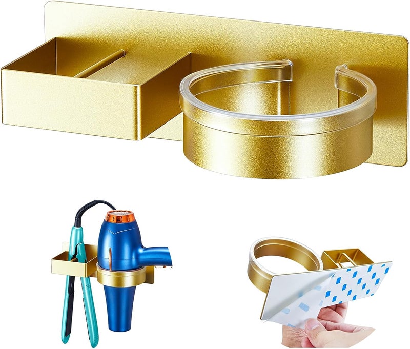 Oukimly Store Blow Dryer Holder Wall Mounted, Hair Straightener Holder, Hair Dryer Holder Adhesive, Hair Tool Organizer for Flat Iron, Hairdryer, Curling Iron Holder for Bathroom Vanity Barber Shop (Gold) - Image 1